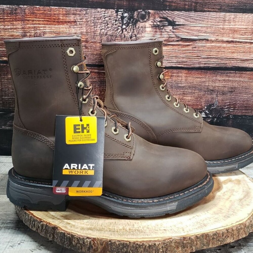 Ariat WorkHog 8 EE Waterproof Soft Toe Work Boots 10011939 $215 Brown Mens - Picture 4 of 13